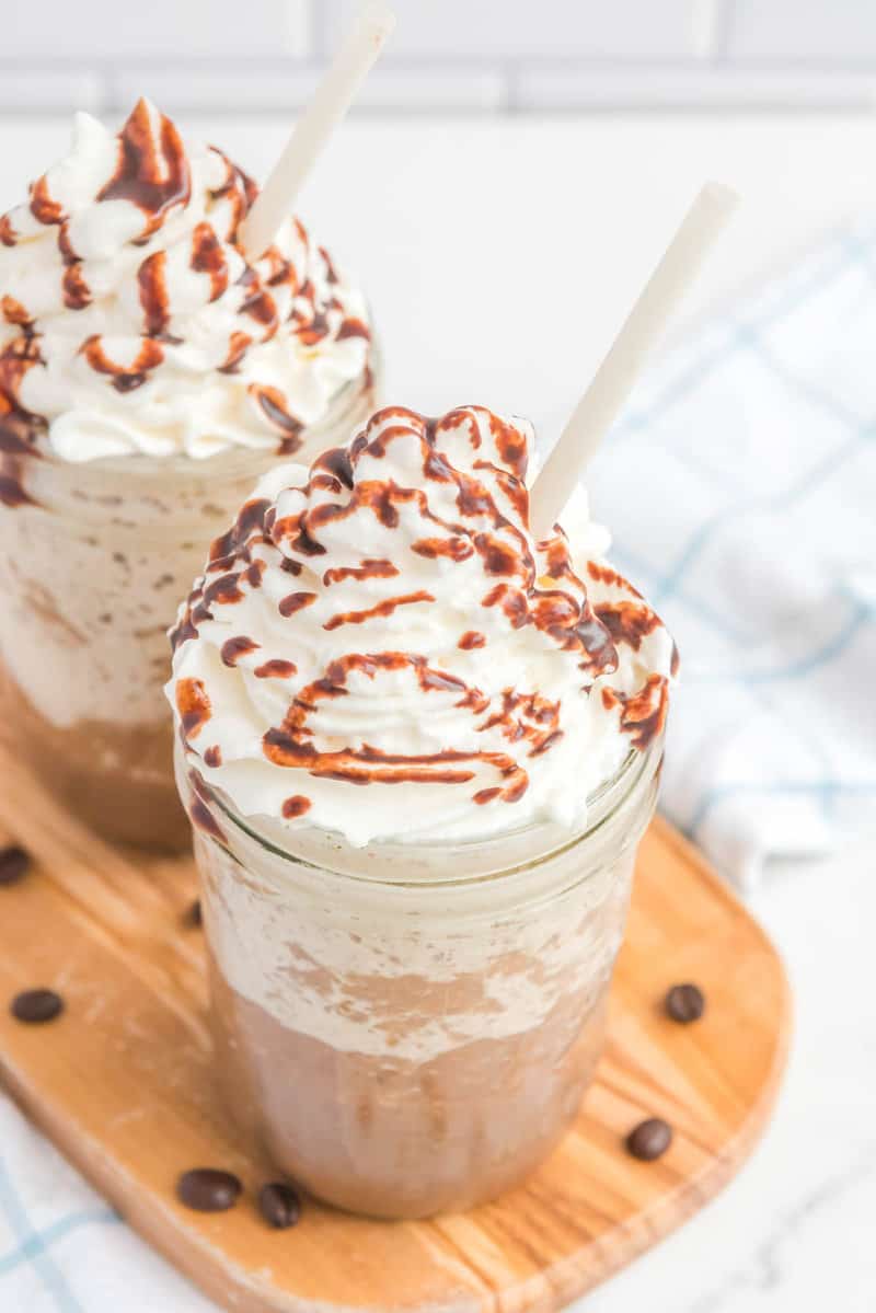 two copycat Starbucks mocha frappuccino drinks.