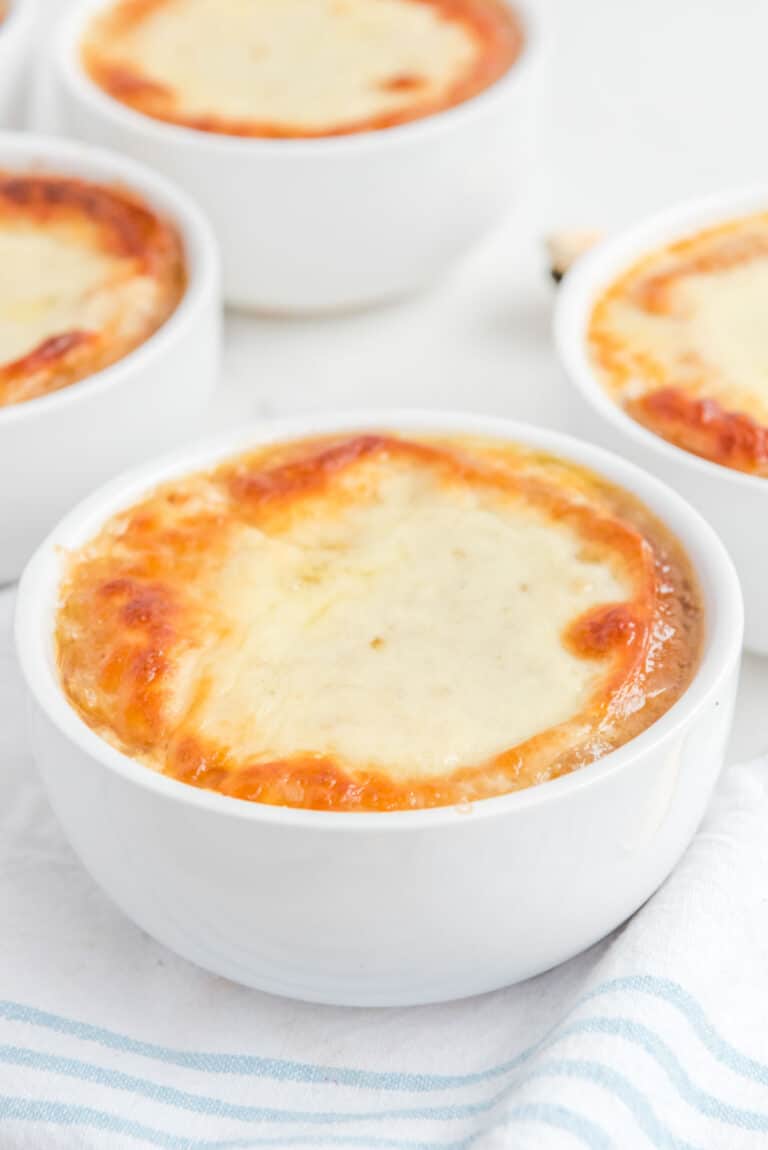 bowls of copycat TGI Friday's French onion soup.