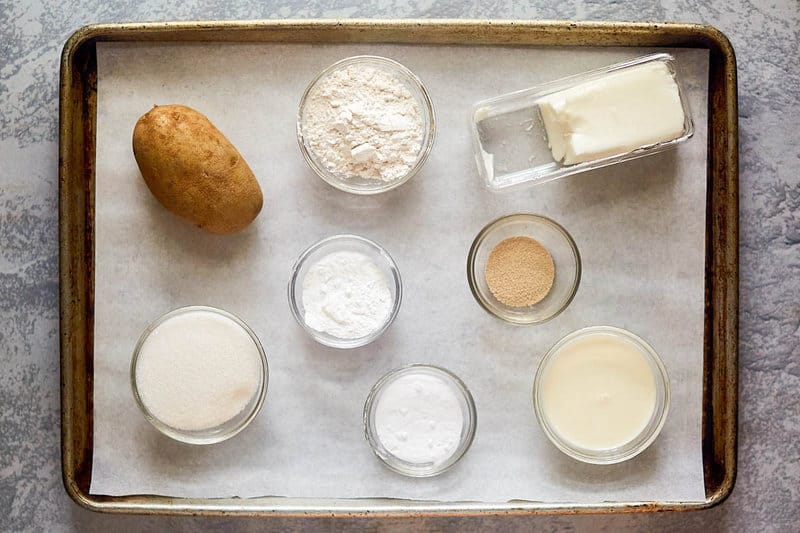 Angel biscuits ingredients connected  a tray.