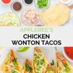 Kopyacı Applebee'nin tavuk wonton tacos malzemeleri ve beş taco.