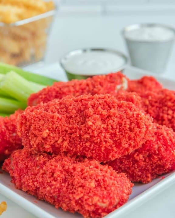 Copycat Applebee's Flamin' Hot Cheetos Wings on a plate.