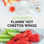 Kopyacı Applebee'nin Flamin sıcak cheetos kanatları malzemeleri ve pişmiş kanatlar.