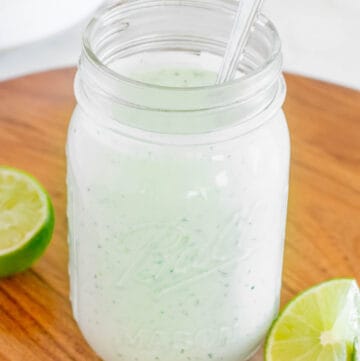 Copycat Cafe Rio tomatillo dressing in a mason jar.