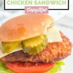 Closeup of a homemade Chick Fil A deluxe fried chicken sandwich.