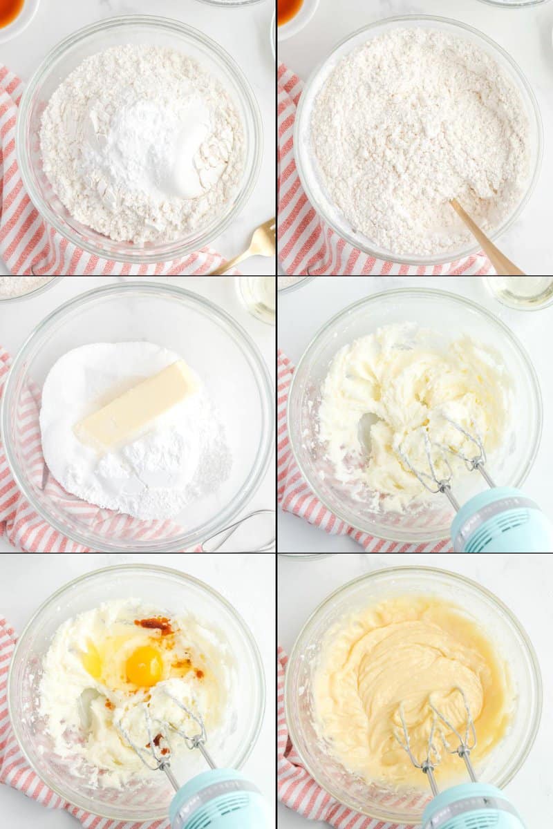 Collage of making sugar cookie dough.