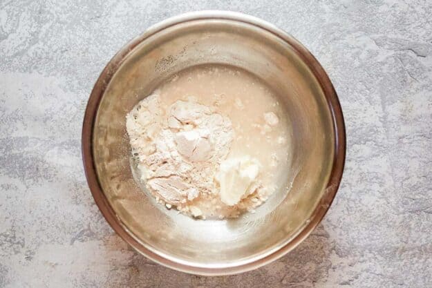 Homemade crackers ingredients in a bowl.