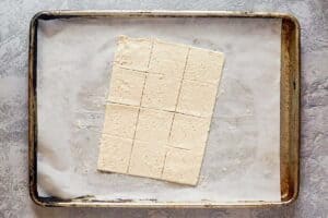 Sliced dough for homemade crackers.