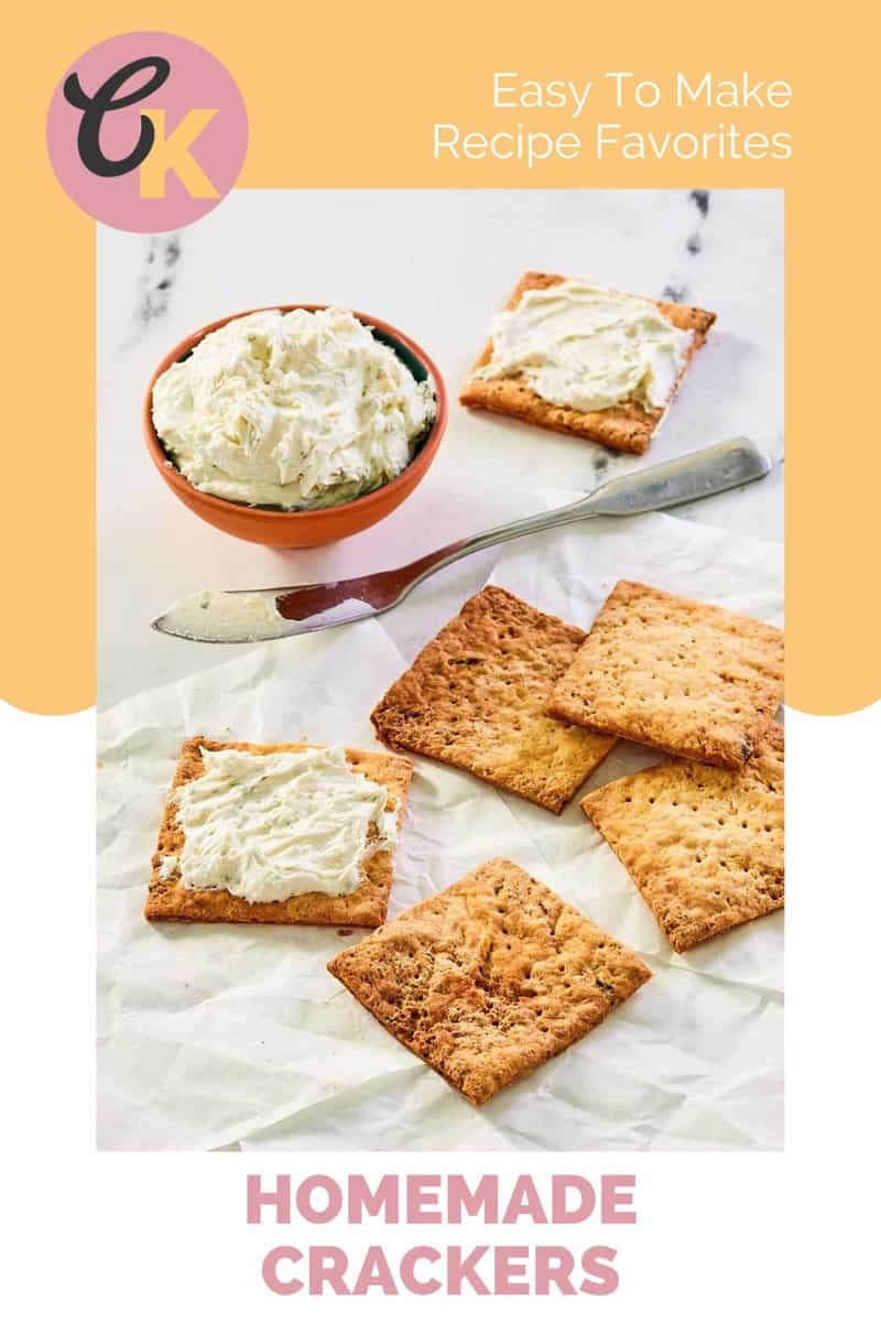 Homemade crackers and a bowl of cheese spread.
