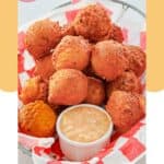 Homemade southern hush puppies in a basket.