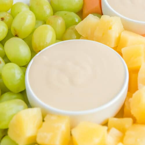 Copycat Jason's Deli fruit dip and assorted fresh fruit.