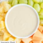 Overhead view of a bowl of homemade Jason's Deli fruit dip.