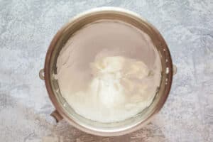 Meringue in a mixing bowl.