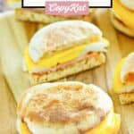 Two homemade McDonald's egg mcmuffins and one cut in half.