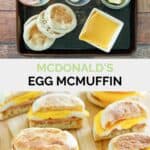 Copycat McDonald's egg mcmuffins ingredients and the finished breakfast sandwich.