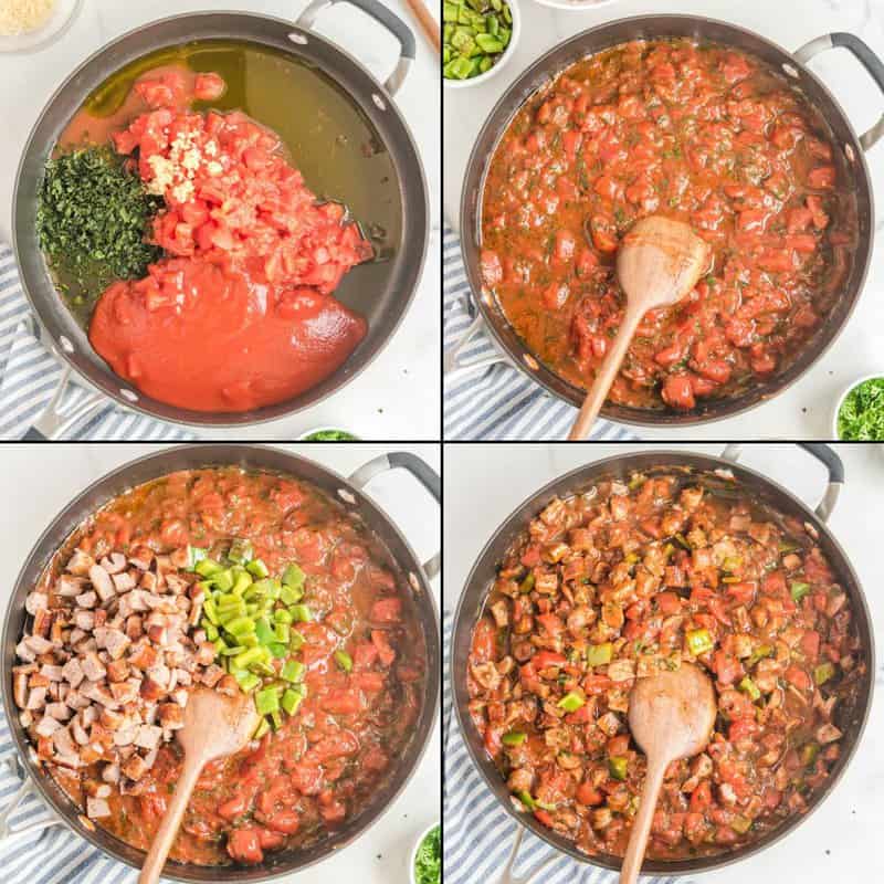 Collage of making sauce for Olive Garden Neapolitan ziti.