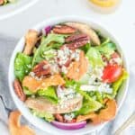 Overhead view of copycat Panera fuji apple salad in a bowl.