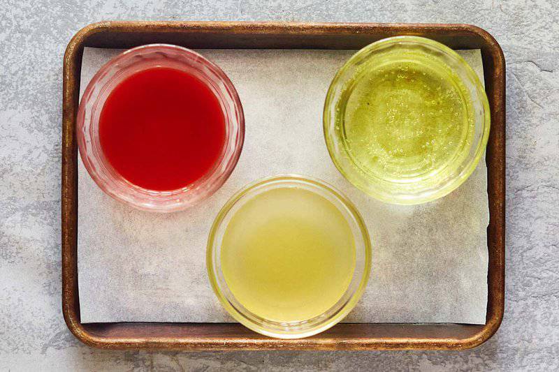 Strawberry mimosa ingredients on a tray.