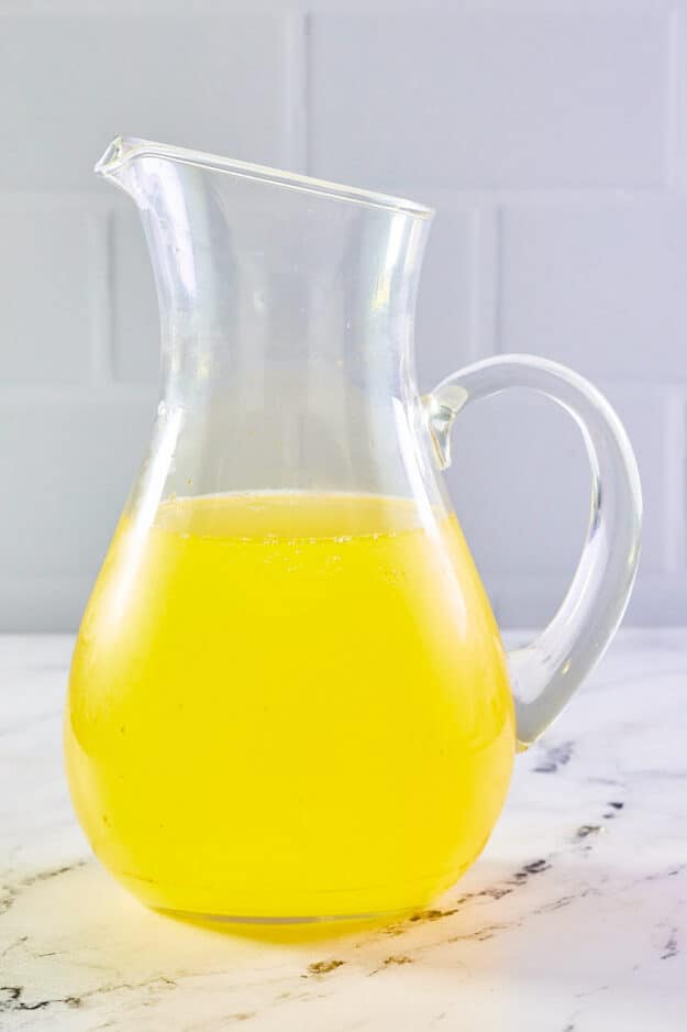 Lemonade in a pitcher.