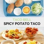 Copycat Taco Bell spicy potato taco ingredients and the finished tacos.