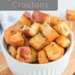A bowl of air fried croutons.