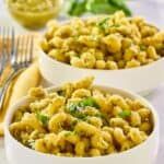 Two bowls of copycat Alonti pecan pesto pasta.