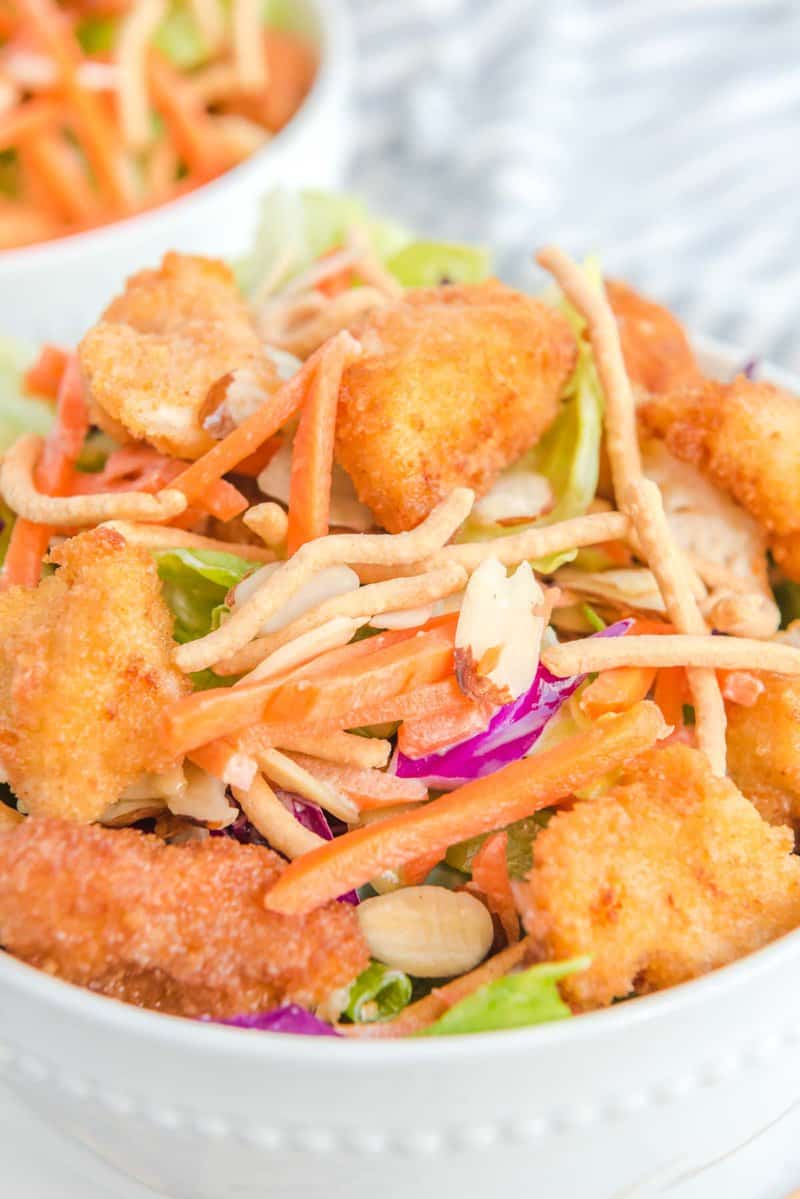 Closeup of copycat Applebee's Oriental fried chicken salad.