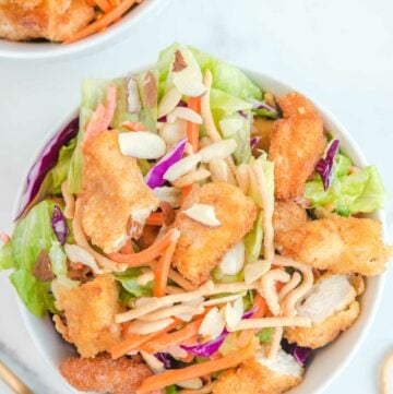 Overhead view of copycat Applebee's Oriental fried chicken salad.