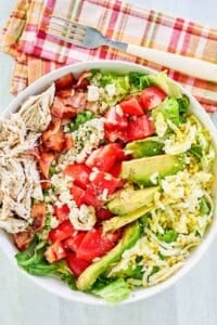 Overhead view of copycat Brown Derby cobb salad.