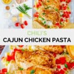 Copycat Chili's Cajun chicken pasta ingredients and the finished dish.