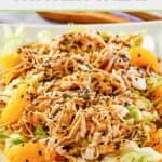 Chinese chicken salad with mandarin oranges and chow mein noodles.