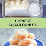 Chinese sugar donuts ingredients and the finished donuts.
