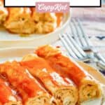 Two servings of cream cheese chicken enchiladas.
