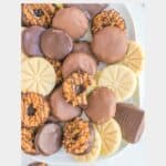 Five different types of copycat Girl Scout cookies on a platter.