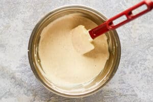 Maytag buttermilk blue cheese dressing in a mixing bowl.