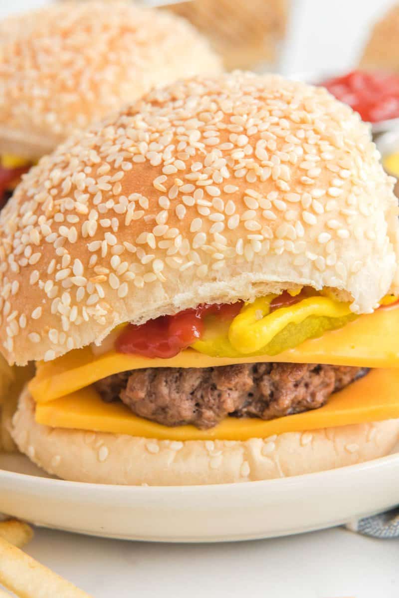 Closeup of a copycat McDonald's quarter pounder burger.