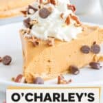A slice of copycat O'Charley's caramel pie on a plate.