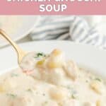 A spoonful of homemade Olive Garden chicken gnocchi soup.