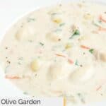 Closeup of a bowl of homemade Olive Garden chicken gnocchi soup.