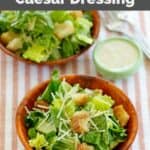Bowls of Caesar salad and copycat Outback Caesar dressing.