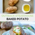 Copycat Outback Steakhouse baked potato ingredients and a loaded potato on a plate.