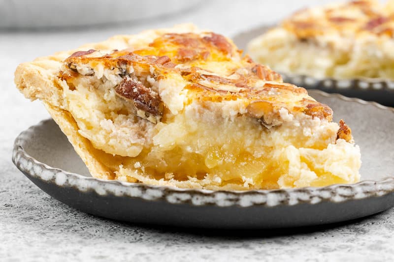 Pineapple pie slice on a plate.