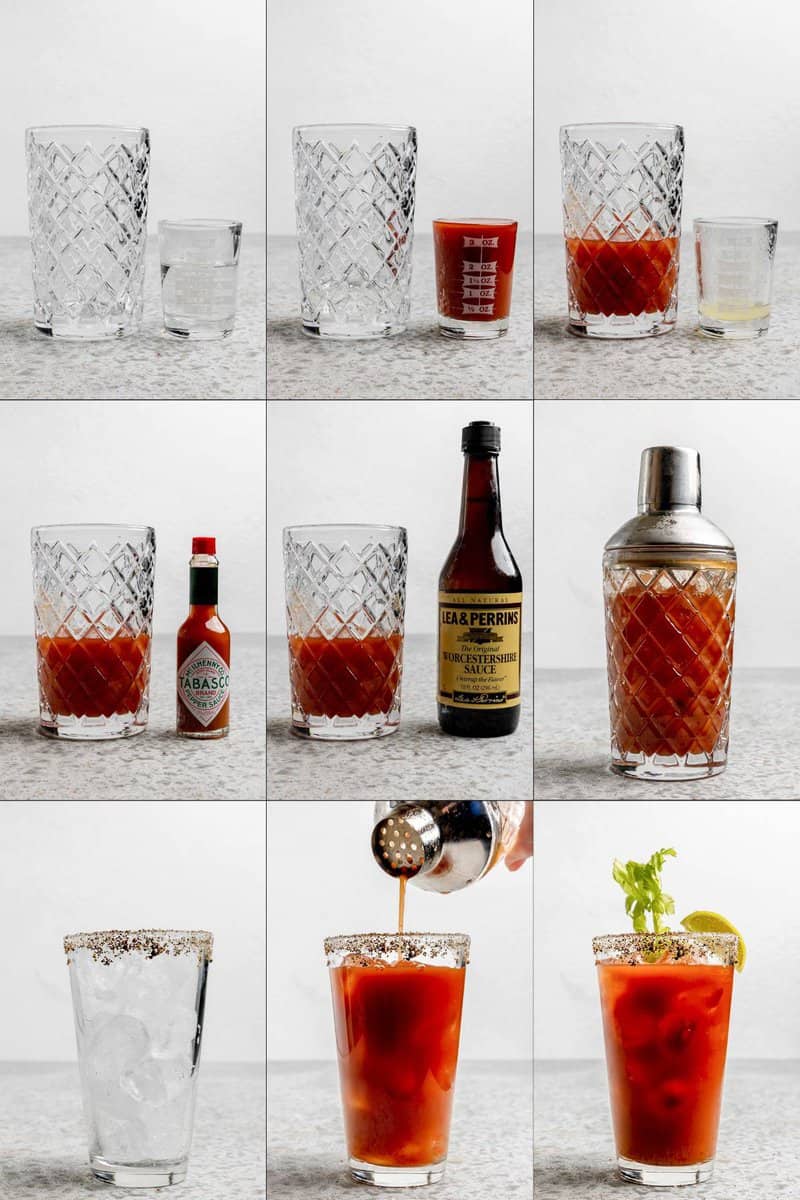 Collage of making a red snapper cocktail.