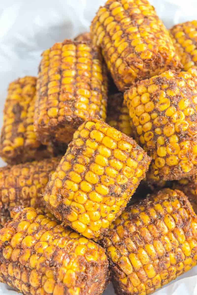 Closeup of copycat Wingstop cajun fried corn cobs.