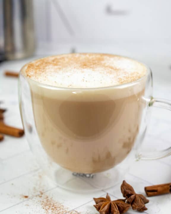 Copycat Starbucks chai tea latte in a mug.