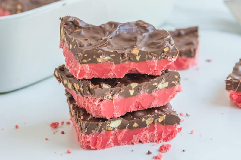 Three cherry mash bars in a stack.