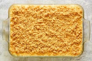 Ritz cracker topping on a chicken and rice casserole.