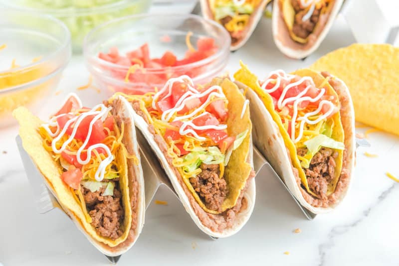 Three copycat Taco Bell double decker tacos.