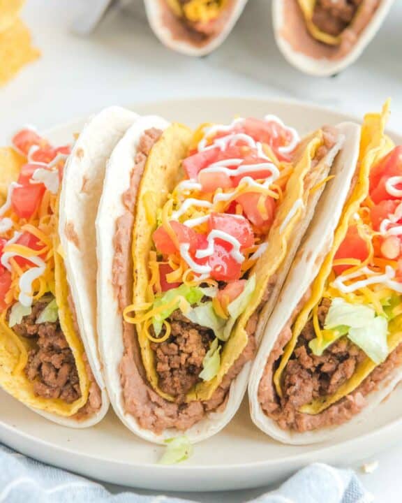 Copycat Taco Bell double decker tacos on a plate.