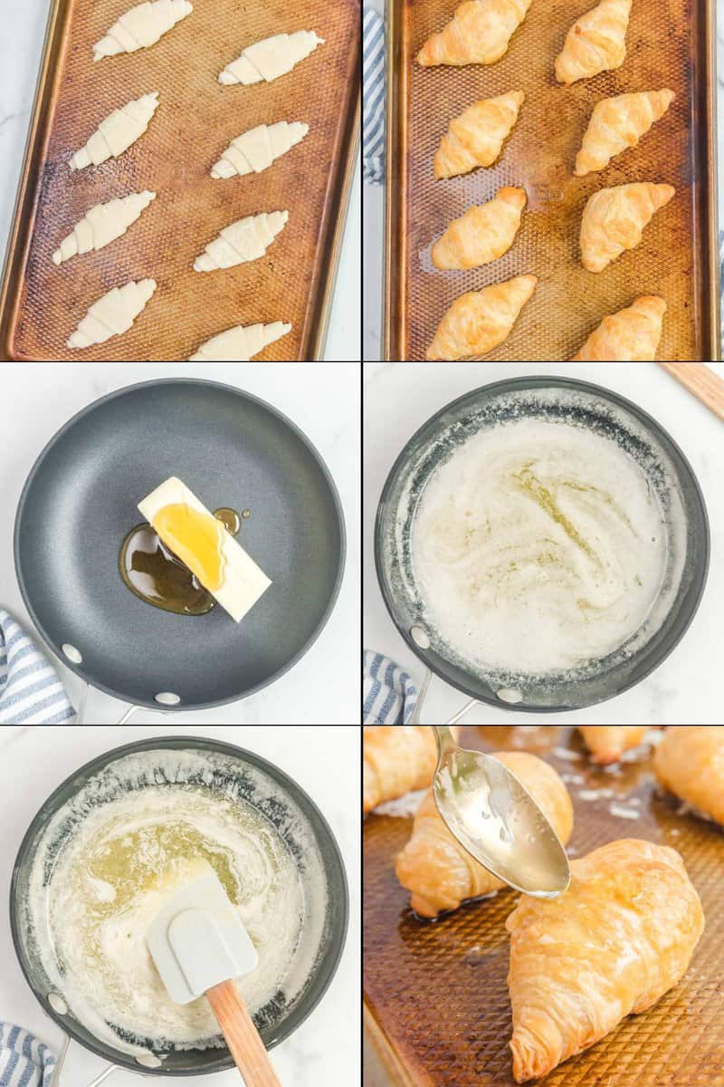 Collage of making copycat Cheddar's honey butter croissants.