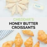 Copycat Cheddar's honey butter croissants ingredients and the finished croissants.